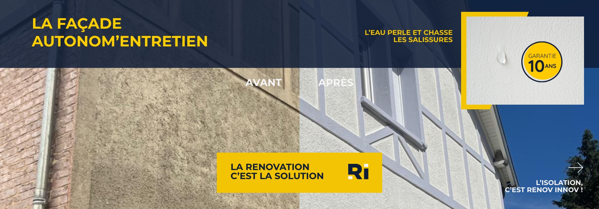 Avant et après d'une rénovation de façade Rénov Innov